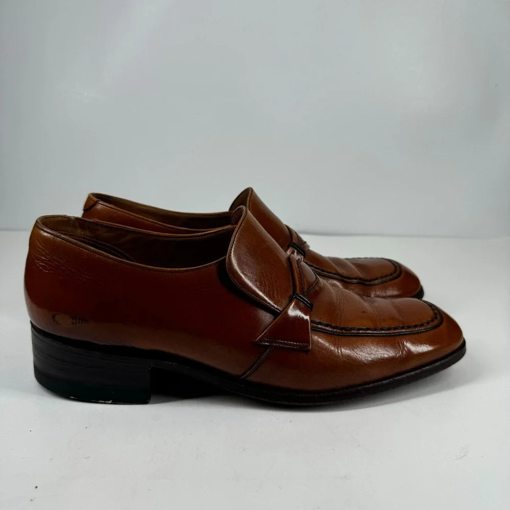 Vintage Barker of Earls Barton Men's 8/UK 7E Brown Leather Slip-On Loafer Shoes